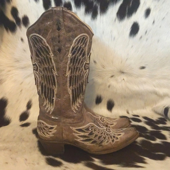 CORRAL A1241 Winged Cross taupe black sequins snip toe cowgirl